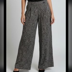 Palazzo Pants Size Small Navy & White Pattern wPockets Boho-Chic Business Casual